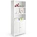 Tangkula Bookcase with Doors, 3 Tier Open Book Shelving, Standing Wooden Display Bookcase with Double Doors, Ideal for Home Bedroom, Living Room, Office, Library with Doors, White Finish (White)