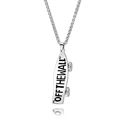 Dreuyet Skateboard Necklace for Men Women Trendy Personalized 3D Stainless Steel Charm Punk Hip-Hop Urban Skateboard Necklace Silver Finish Pendant Jewelry