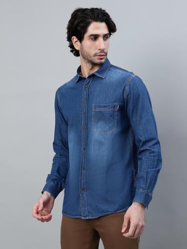 Image of Cantabil Denim Shirt Collar Full Sleeve Regular Fit Casual Shirt for Men with Pocket | Cotton Casual Shirt for Men | Casual Wear Shirts for Men (P MSHC00769A)