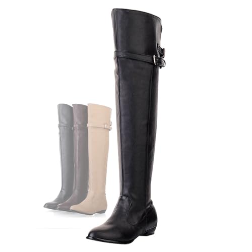 Round Toe Riding Boots(34-45), Tall Boots Equestrian, Rubber Sole + Slip Resistant, Comfort Lining + Block Heel, Water-Resistant + Side Zipper, for Riding Sport,38,Black