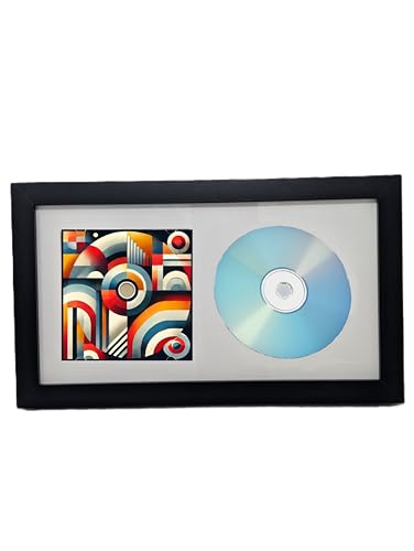 Music Memorabilia Display Frame, Black Wood with White Mat, 13.25" x 7.69", Showcase Album Cover and CD