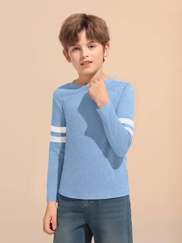 Image of Haloumoning Boys Long Sleeve Shirts Kids Crewneck T Shirts Casual Striped Tops Tees 5-14 Years