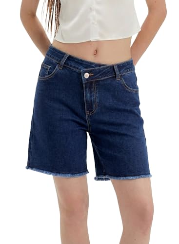 Sidefeel Bermuda Denim Shorts for Women High Waisted Stretchy Dressy Casual Jean Shorts Size 14 Dark Blue