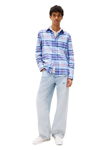 Tommy Jeans Leichtes Herren-Hemd aus Baumwollflanell, kariert, Helles Puderblau/Big Check, XX-Large – Ansicht 3
