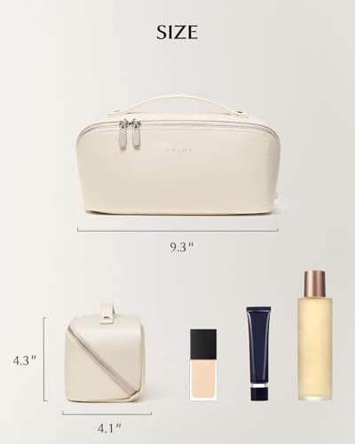 Image of EACHY Travel Makeup Bag, Large Capacity Cosmetic Bag for Women, Waterproof PU Leather, Flat Open Portable Toiletry Bag for Skincare, Brushes & Travel Essentials