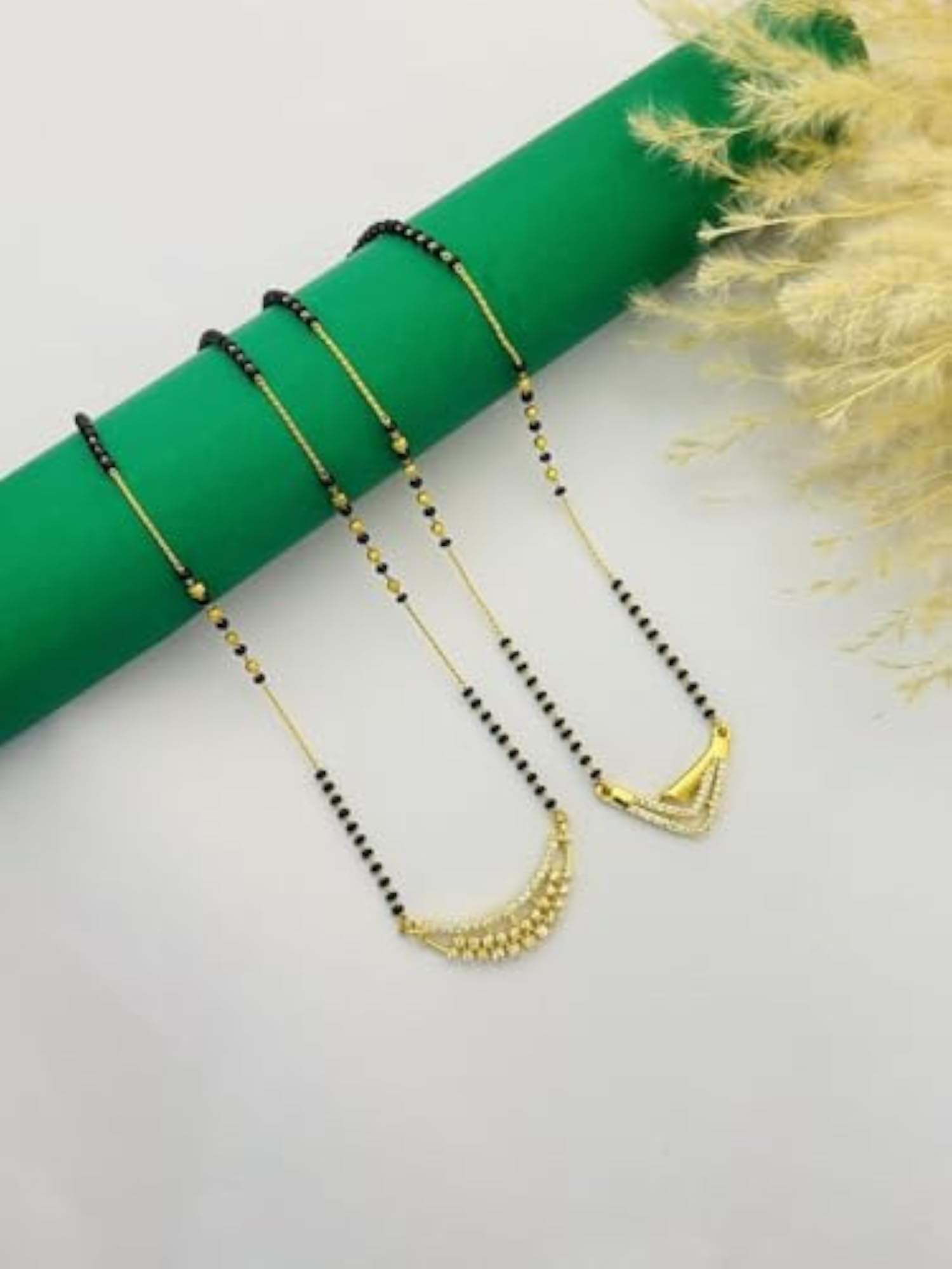 Women's Gold Plated Mangalsutra Combo with Two Pendant Chain Set