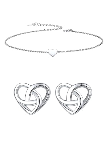 ChicSilver ChicSilver Silver Heart Jewelry for Women, Love Knot Stud Earrings & Heart Bracelet