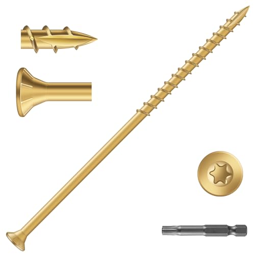 Image of #14 x 6 Inch Deck Screws (23Pcs) 1lb. Exterior Wood Screws. Carbon Steel, Tan, Flat Head, Rust Resistant epoxy Coated, with T30 Star Bit