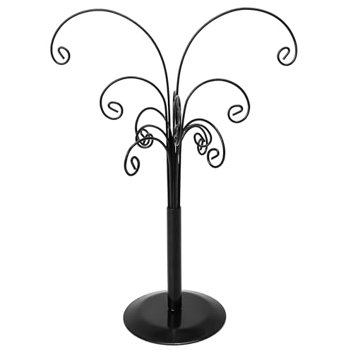 Ornament Tree Display Stand Wire Tree 10.6 Inch Black Rotating Wrought Iron Tabletop Holder with Multiple Hooks for Hanging Glass Ornaments Balls Jewelry and Small Craft Items Decorative Rack