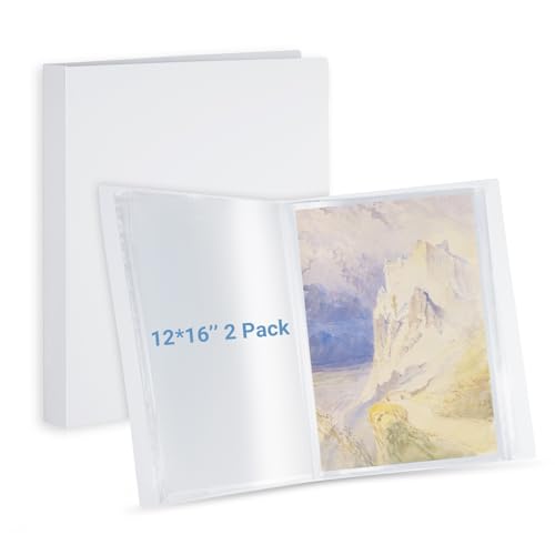 JJRING 12x16 Art Portfolio Folder with Clear Sheet Protectors, 2Pack 60-Pocket Portfolio Binder for Diamond Paintings, Presentation Book for Artwork and Document Organizer, White
