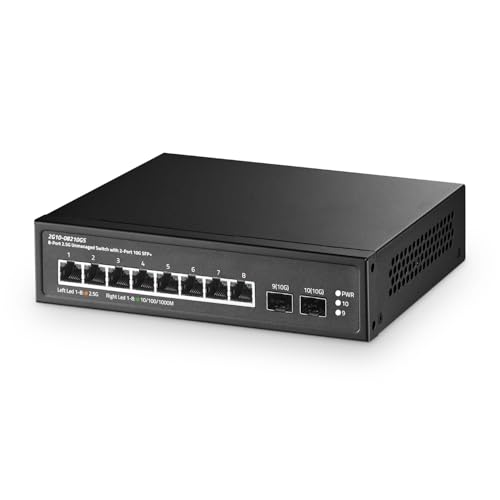 Image of 10 Port 2.5G Switch, 2x10G SFP+ Port, 8x2.5G Base-T Ports Compatible with 100 /1000Mbps, Metal Unmanaged Fanless Binardat Ethernet Switch, for Gaming, NAS, Small Business, Plug & Play