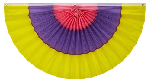 Spring/Easter Nylon Flag Bunting by Old Glory Bunting. 3' x 6' Fully Sewn Pink, Lavender & Yellow 3 Stripe Fan Flag Bunting Banner. Pleated Fans Made in The USA