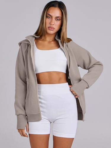 ANRABESS Womens Zip Up Hoodies Fleece Jackets Long Sleeve Sweatshirts Pockets Casual Fall Fashion Preppy Outfits Y2k Clothes Light Khaki Small - Image 6
