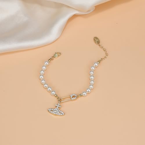 Collier perles Saturne femme avec pendentif planète diamant - 5