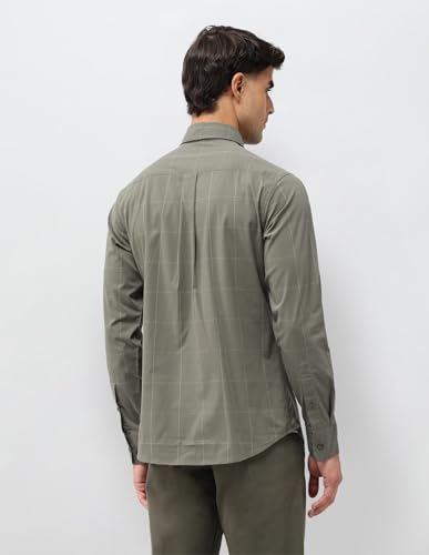 Image of U.S.Polo Association Men's Windowpane Checked Tailored Fit Shirt (USSHTP1090 Green 48)