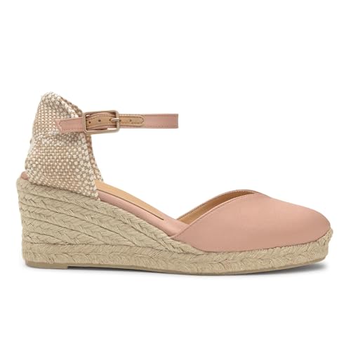 Castañer · Alpargata CHIARITA/6/006 en Raso con Cierre de Pulsera y cuña de 7cm - Mujer Color: Nude Talla: 39