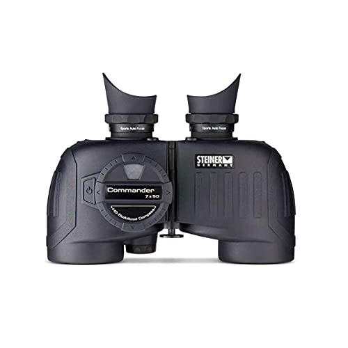 Image of STEINER Commander 7x50c Marine Black Binoculars with Compass (2305), Yellow Floating Strap with ClicLoc Tabs (769) and Black Microfiber Cleaning Cloth