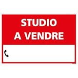 Signalétique.biz France, Panneau Immobilier Studio à Vendre avec Oeillets aux 4 coins, Rouge, Plastique rigide Akilux 3,5mm, Dimensions 60 x 40 cm (600 x 400 mm), Livré Avec Une Planche de Chiffres