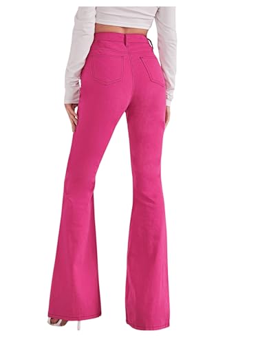 SweatyRocks Women's Casual Denim Pants Heart Print High Waist Stretchy Bell Bottom Flared Jeans2