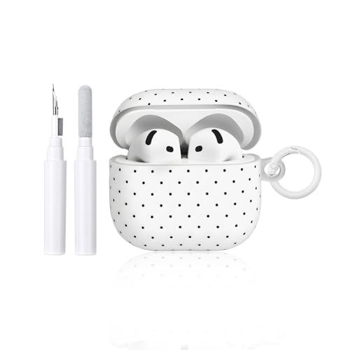 Reownest Case for AirPods 4 with Cleaner Kit Cute Polka Dot Pattern Aesthetics Design for Girls Women Keychain Shockproof Cover for Airpods 4th Generation -White