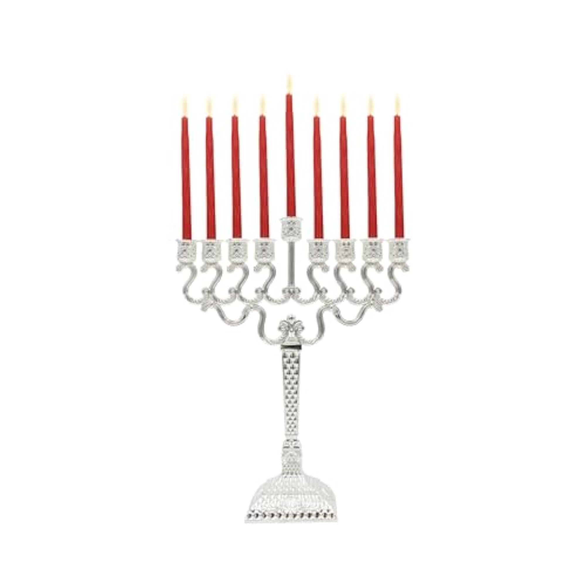 Silver-Plated Chanukah Candles Menorah, Beaded Design