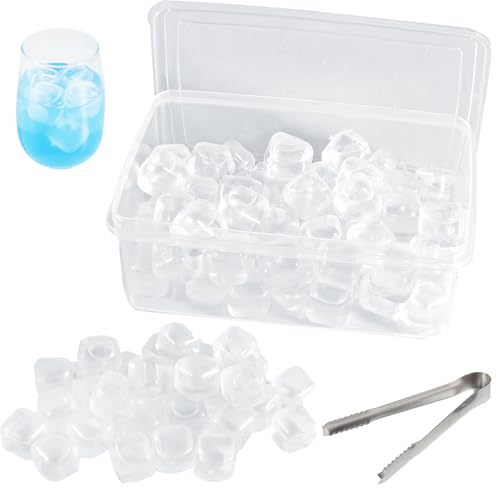 CACASO 60 Pack Reusable Plastic Square Ice Cubes, White