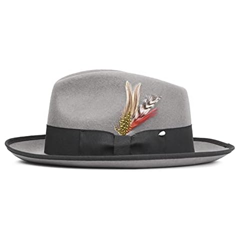 Mens Gray Fedora Hats, Medium Brim Fedora, 100% Wool Crushable Hat, Packs Easy, Stain Resistant, Stylish Fedora Cover
