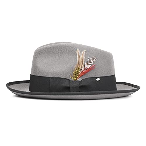 Mens Gray Fedora Hats, Medium Brim Fedora, 100% Wool Crushable Hat, Packs Easy, Stain Resistant, Stylish Fedora #TOP20