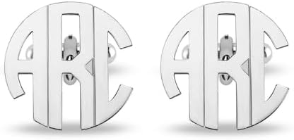 Gemelos personalizados de plata de ley 925 con nombre inicial personalizado para hombres y niños con acabado de oro blanco de 14 quilates, Plata de