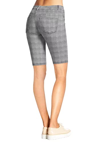 Hybrid & Company Women's Ultra Stretch Perfectly Shaping Mid Rise Skinny Bermuda Shorts with Pockets B44875 669 Blackwhite M