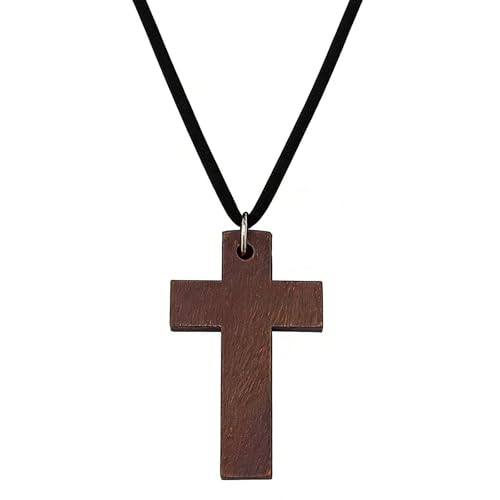 Collier pendentif religieux bois de noyer sur cordon, le cadeau idéal pour une communion