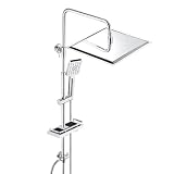 JOHO Colonna Doccia idromassaggio Colonna Doccia con Soffione Senza Miscelatore Set Doccia Completo a pioggia con Porta Ogetti Mensola Colonna in Acciaio INOX 30 * 30cm.