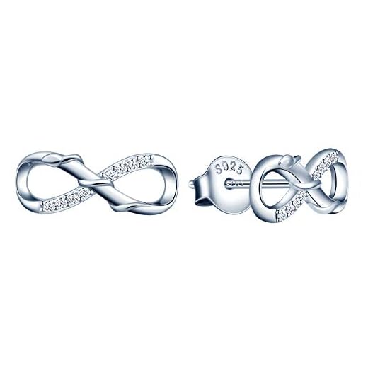 INFINIONLY Dam flicka halsband hänge, örhänge och armband, 925 sterling silver smycken uppsättningar, silver, oändlighet symbol och orm smyckesuppsättning, intarsia zirkon e silver, colore: Silverörhänge, cod. I0114-E