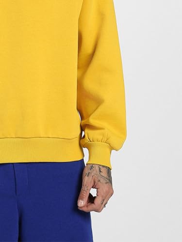 Image of Veirdo Cotton Poly Fleece Oversized Fit Full Sleeves Ribbed Solid Crew Neck Sweatshirt for Men