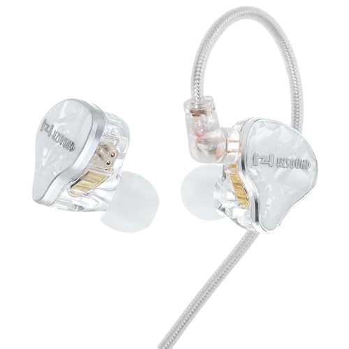 HZSOUND White Snow Słuchawki douszne, przetworniki LCP+PU 10mm, słuchawki przewodowe HiFi IEM z odłączanym kablem 2pin, przetwornik dynamiczny do gier muzycznych i telefonicznych (z mikrofonem)