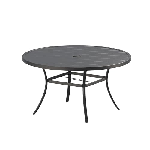 VICLLAX 60' Outdoor Round Patio Table for Lawn Garden, All Weather Metal Black Round Patio Dining Table with Adjustable Umbrella Hole, Patio Table for 8-10 Person, Black Tabletop