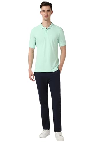 Image of Peter England Men Green Solid Polo Neck Polo T-Shirts