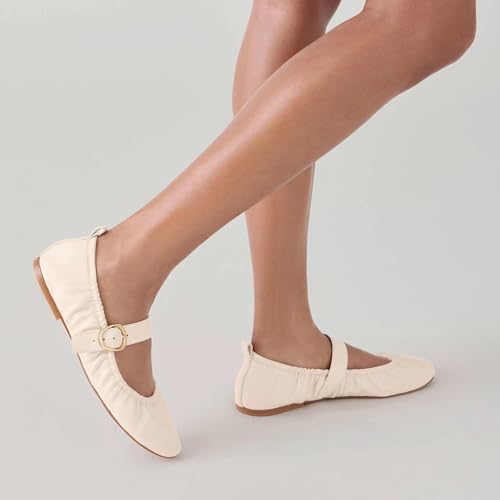 Ruched Ballet Flats for Women Round Toe Mary Jane Flat Slip On Buckle Ballerina Flat Shoes Casual Comfortable3