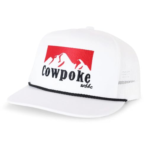 WHISKEY BENT HAT CO. Authentic 5-Panel Snapback Trucker Hat - Cowboy Killer 2.0 Cowpoke Embroidered Logo (US, Alpha, One Size, White)
