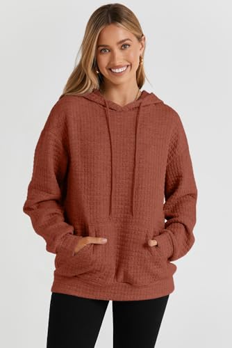 Image of SHEWIN Women Fall Waffle Hoodies Pullover Tops Hooded Sweatshirt