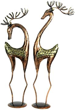 Trinetra Home Decor Wrought Iron Deer Showpiece Multicolour 10.5 x 6.5 x 34.5 Inch Set of 2 Piece
