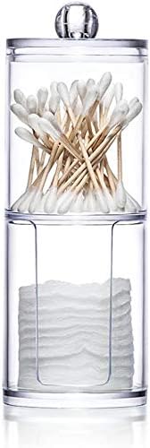 KEYPOWER Almohadilla de bolas de algodón con diamantes de imitación, soporte dispensador de hisopos de acrílico con tapa, contenedor organizador