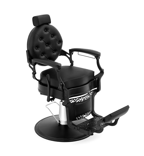 BNSNY Vintage Barber Chair for Barbershop Salon Hydraulic Recline Salon Chair for All Purpose with Headrest Heavy Duty Base Height Adjustable (Black)