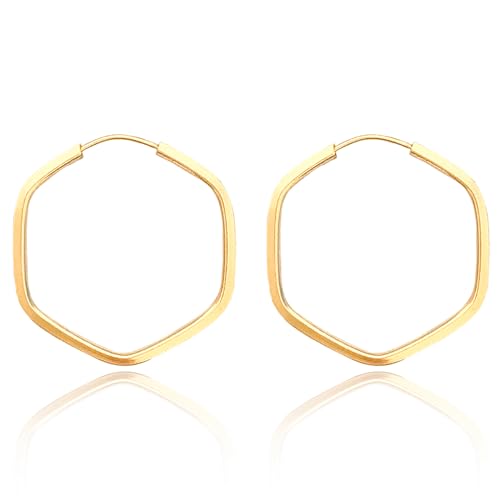 Brinco Feminino Argola Sextavado Fio Quadrado Ouro 18k 750 c/Estojo e Certificado