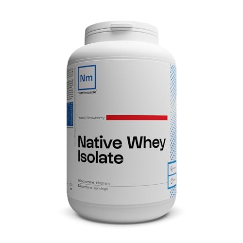 Isolat De Whey Native - 1kg Fraise - Lait Français - Jusqu'à 85% de protéines par dose - Whey Protein - Musculation - Prise de Masse Musculaire | Nutrimuscle