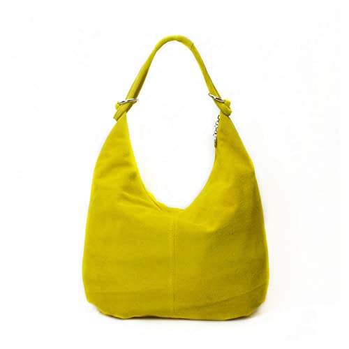 Image of LeahWard Women's Large Soft Genuine Suede Leather Shoulder Bag Italian Real Leather Handbag (Mustard Yellow)