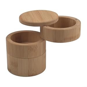 Round three-section wooden seasoning jar with sealed lids to spices, anti-slip base for stability, for organized kitchen seasoning storage