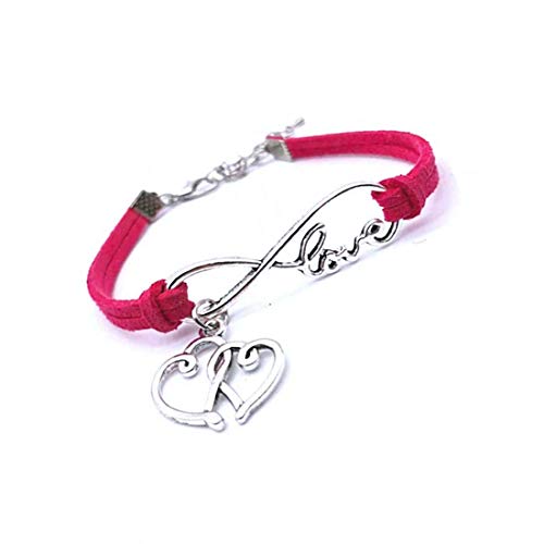 University Trendz Pu Leather Double Heart with Love Leather Bracelet/Friendship Band for Boys and Girls, Valentine's Day (Red)