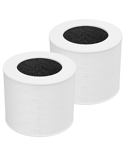 2-Pack Core Mini Air Purifier Replacement Filter Compatible with LEVOIT Core Mini Air Purifier, 3-in-1 True HEPA Filter, High-Efficiency Activated Carbon, Replace Core Mini-RF, White