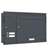 AL Briefkastensysteme, 1er Unterputzbriefkasten mit Klingel in Anthrazit Grau RAL 7016, 1 Fach wetterfeste Briefkastenanlage Design modern